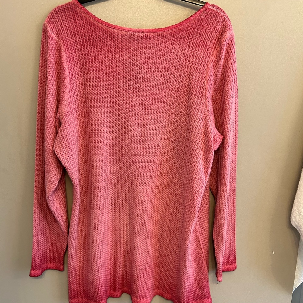 NWT Torrid Waffle Scoop Neck Long Sleeve Henley Top in pink peacock size 3x - Picture 9 of 13